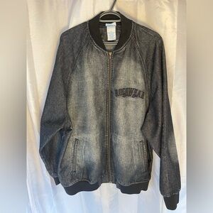 Y2K Rocawear Authentic Embroidered Front Back Logo XL Full Zip Black Jean Bomber